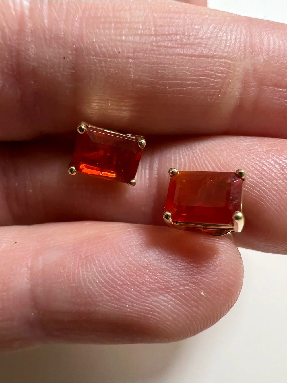 Vintage 14k Gold Orange Rectangular Stud Earrings